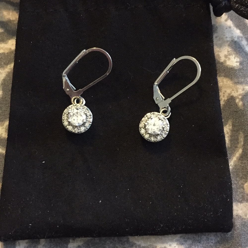 Silver drop halo earrings